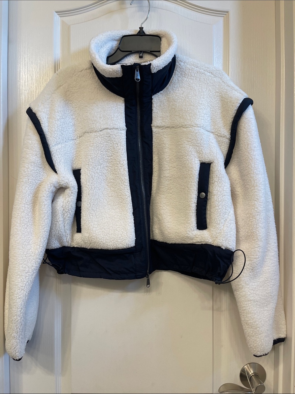 Free People Movement  White Sherpa Puffer Jacket with black Trim